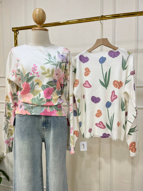 Winter Knitted Floral Print Pullover